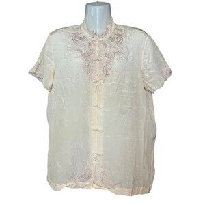Vintage Da Fu Gui Hand Embroidered 100% Silk Chinese Sheer Blouse Size M/L 40